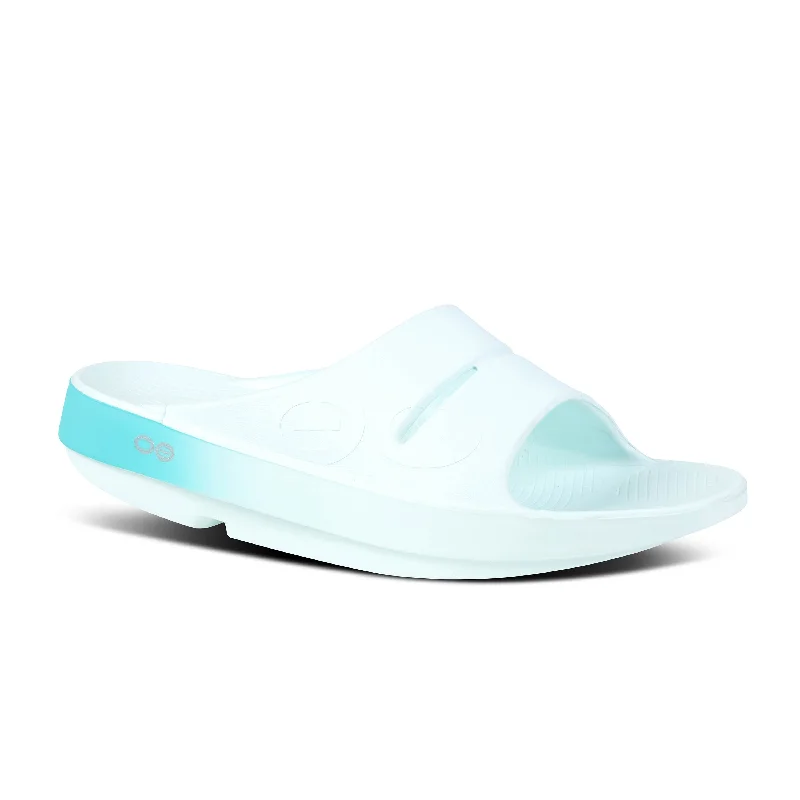 Comfortable Snow Footwear Unisex Oofos OOahh Sport Slide Sandal Color: Ice Fade