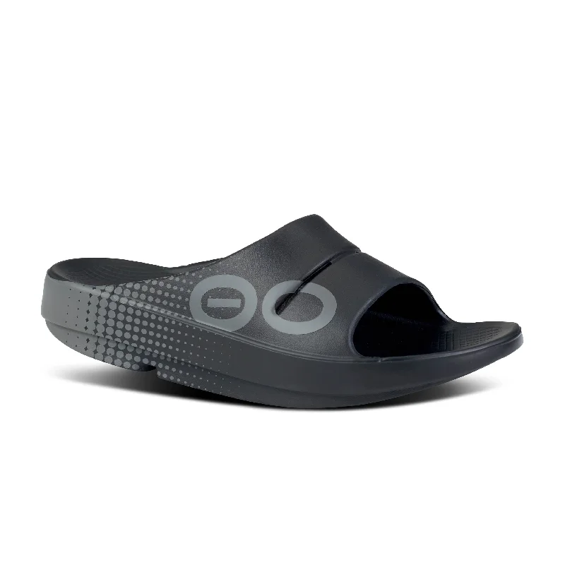 Fashionable Work Boots Unisex Oofos OOahh Sport Slide Sandal Color: Matrix Black