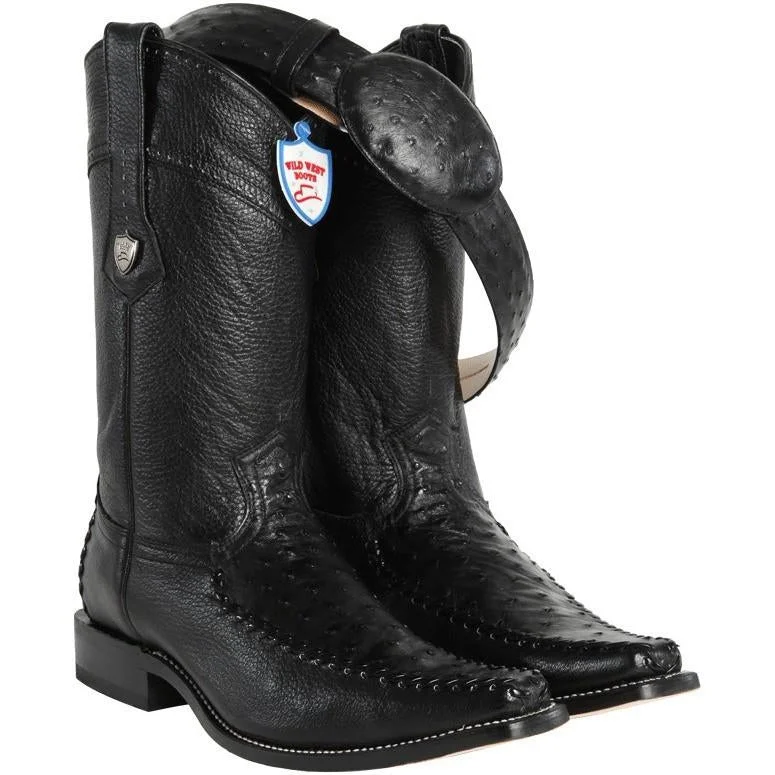 Outdoor Hiking Boots Wild West Boots #278t0305 Men's | Color Black  | Men’s Wild West Ostrich With Deer Square Toe Boots Handcrafted