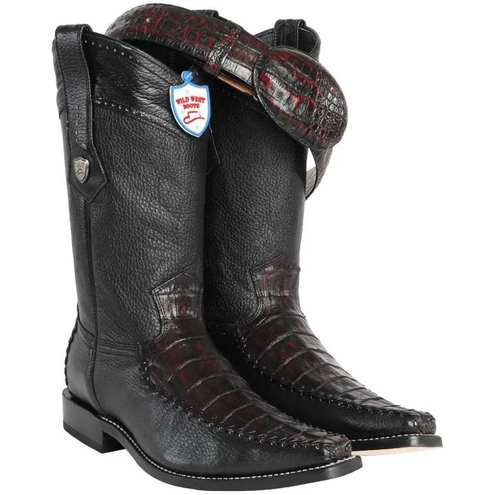 Casual Booties For Sale Wild West Boots #278t8218 Men's | Color Black Cherry | Wild West Boots-Men's Caiman Belly With Deer Cowboy Boots Casual Booties For Sale Wild West Boots #278t8218 Men's | Color Black Cherry | Wild West Boots-Men's Caiman Belly With Deer Cowboy Boots