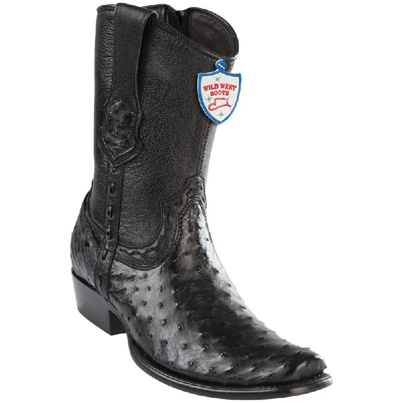 Fashionable Flat Shoes Wild West Boots #279B0305 Men's | Color Black | Men’s Wild West Ostrich Boots Dubai Toe Handcrafted