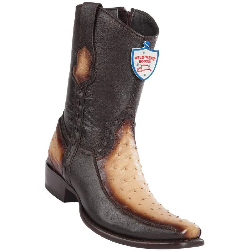 Comfortable Dress Shoes Wild West Boots #279BF0315 Men's | Color Faded Oryx | Men’s Wild West Ostrich With Deer Boots Dubai Toe Handcrafted