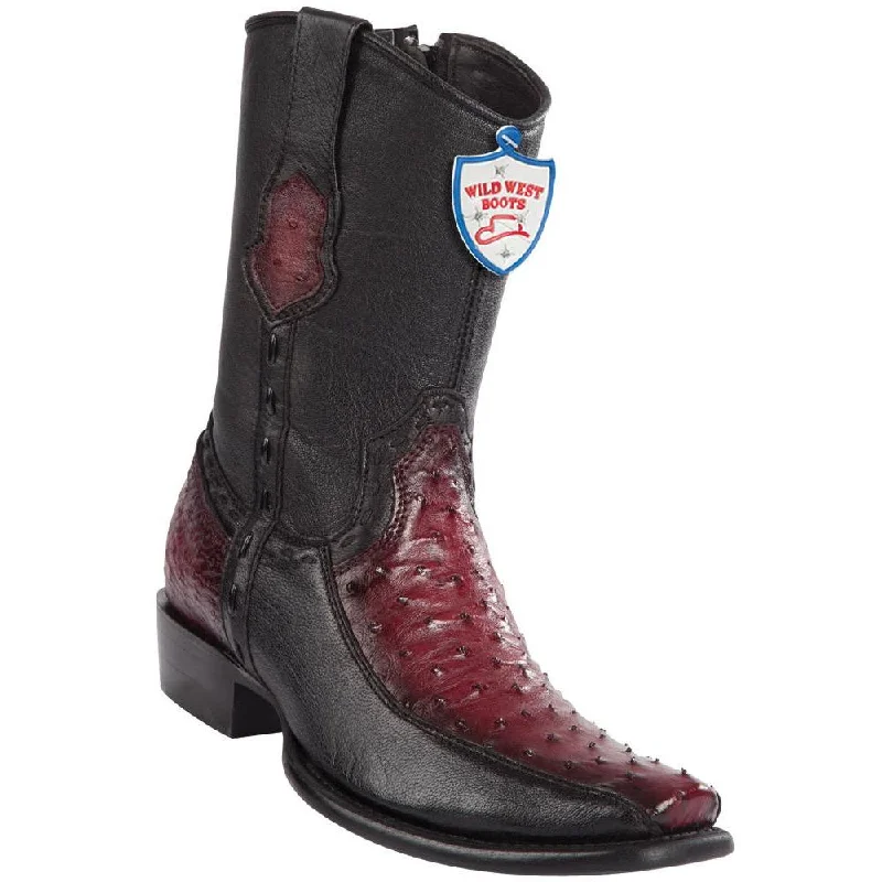 Formal Dress Shoes Wild West Boots #279BF0343 Men's | Color Faded Burgundy | Men’s Wild West Ostrich With Deer Boots Dubai Toe Handcrafted