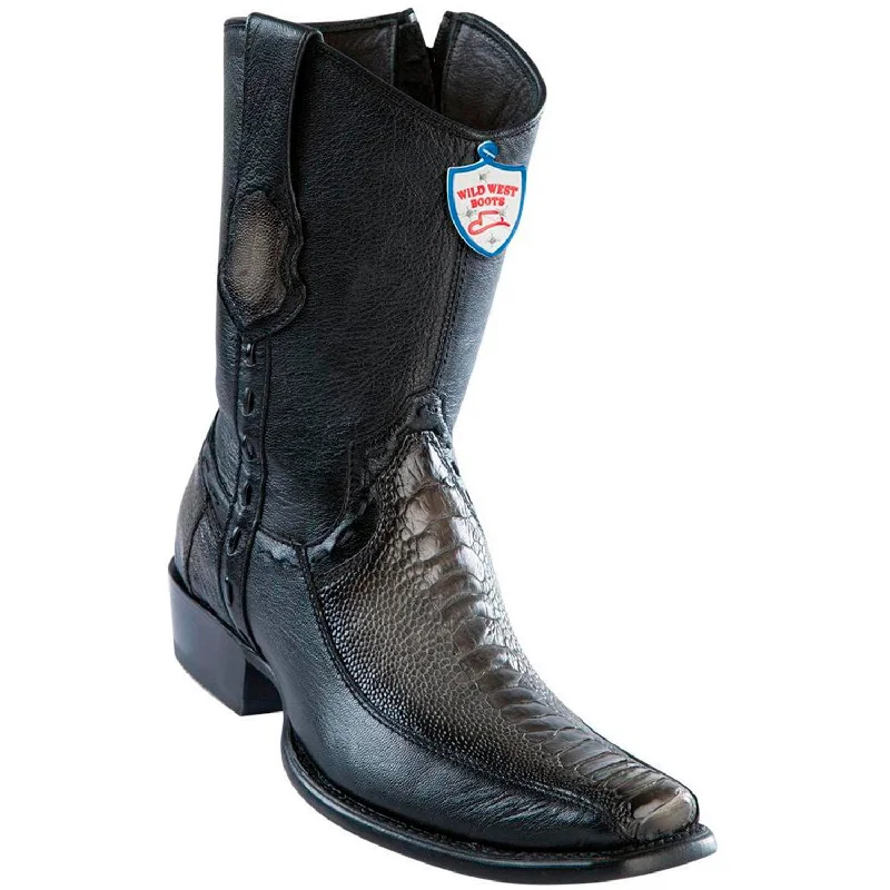 Fashionable Flat Shoes Wild West Boots #279BF0538 Men's | Color Faded Gray | Men’s Wild West Ostrich Leg With Deer Boots Dubai Toe Handcrafted