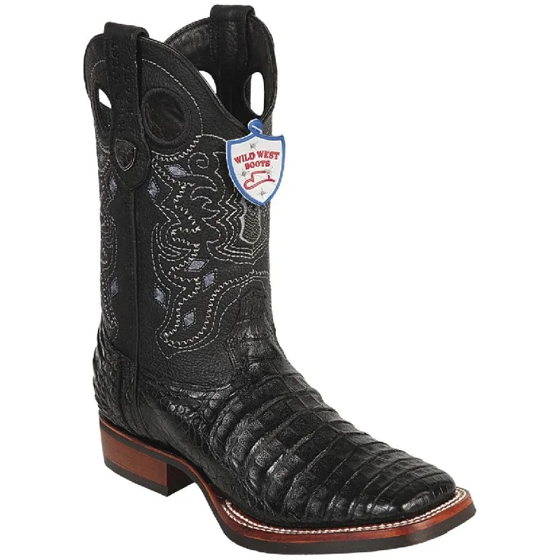 Athletic Shoes Online Wild West Boots #28258205 Men's | Color Black | Men's Wild West Caiman Belly Boots Wide Square Toe Rubber Sole Handcrafted
