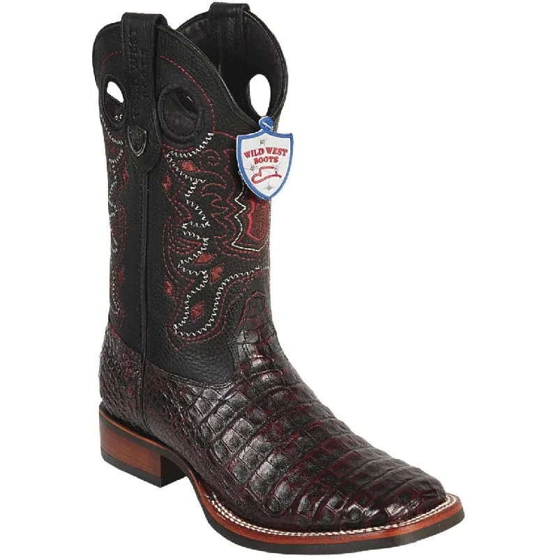 Trendy Summer Sandals Wild West Boots #28258218 Men's | Color Black Cherry | Men's Wild West Caiman Belly Boots Wide Square Toe Rubber Sole Handcrafted
