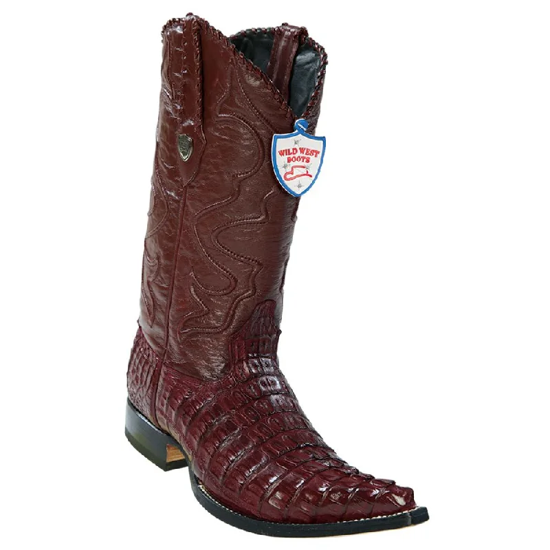 Designer Hiking Boots Wild West Boots #2950106 Men's | Color Burgundy | Men's Wild West Caiman Tail 3x Toe Boots Handcrafted Designer Hiking Boots Wild West Boots #2950106 Men's | Color Burgundy | Men's Wild West Caiman Tail 3x Toe Boots Handcrafted
