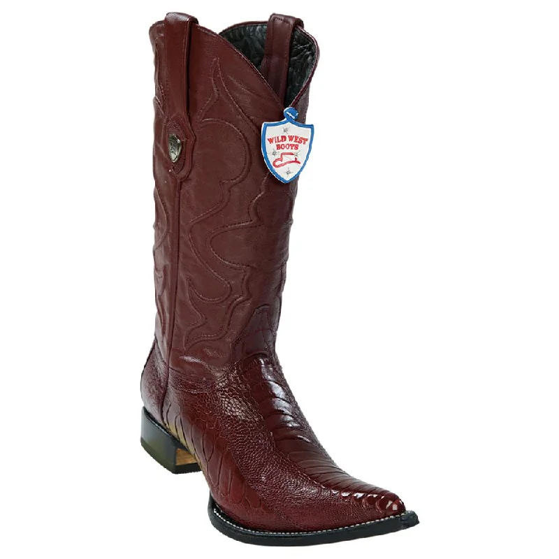 Classic Flat Shoes Wild West Boots #2950506 Men's | Color Burgundy | Men's Wild West Ostrich Leg 3x Toe Boots Handcrafted Classic Flat Shoes Wild West Boots #2950506 Men's | Color Burgundy | Men's Wild West Ostrich Leg 3x Toe Boots Handcrafted