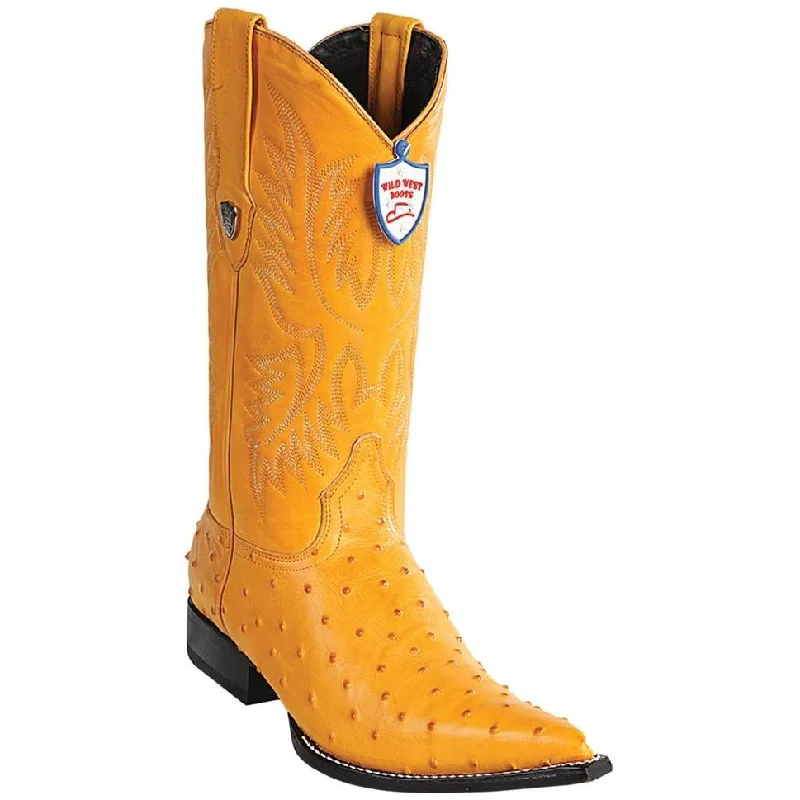 Trendy Lace-Up Shoes Wild West Boots #6950302 Men's | Color Buttercup | Men’s Wild West Ostrich Print Boots 3X Toe Handcrafted