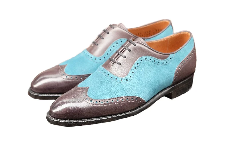 Stylish Work Sandals Yakima - MTO - Shaded Grey Calf / Teal Suede - SEA Last - Single Leather Sole