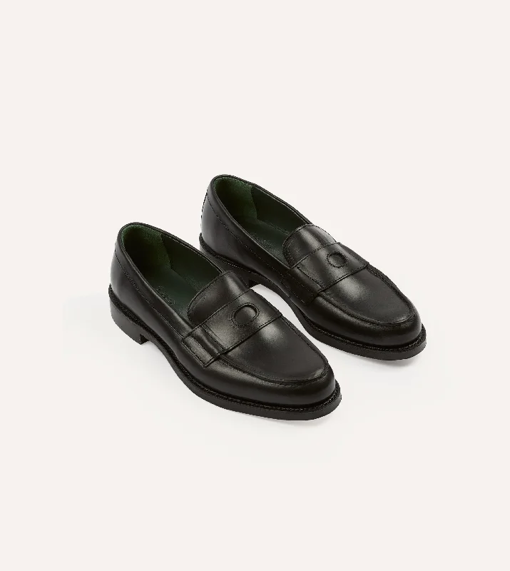 Waterproof Running Sandals Black Leather Charles Goodyear Welted Penny Loafer