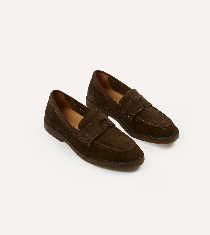 Casual Running Footwear Brown Suede Canal Penny Loafer with Crepe Sole