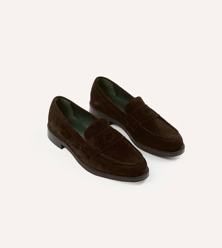 Durable Running Boots Brown Suede Charles Goodyear Welted Penny Loafer