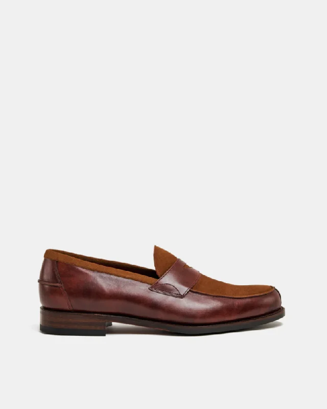 Trendy Formal Shoes Museum Cognac Leather & Tobacco Suede Loafer