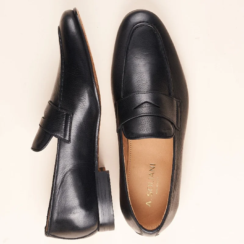 Designer Casual Sneakers Todi - Men's Penny Loafer - Pebbled Black