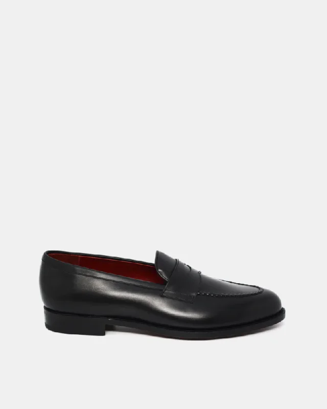 Comfortable Dress Flats Black Calf Leather Penny Loafer