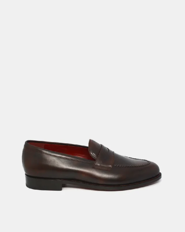 Stylish Platform Boots Museum Brown Leather Penny Loafer