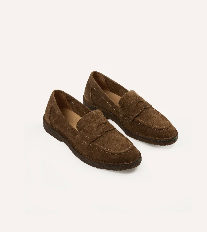 Running Shoes For Hiking Tobacco Suede Canal Penny Loafer with Crepe Sole