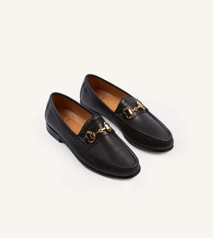 Comfortable Leather Footwear Yuketen Moc Ischia Black Leather Bit Loafer