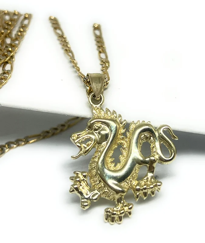 10k Solid Gold Yellow Classic DRAGON Pendant Necklace