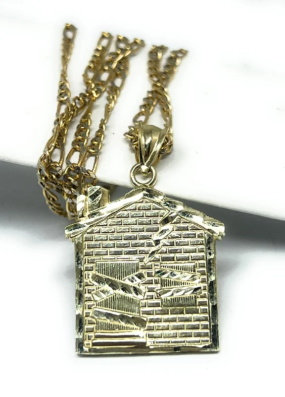 10k Solid Gold Yellow TRAP HOUSE PENDANT