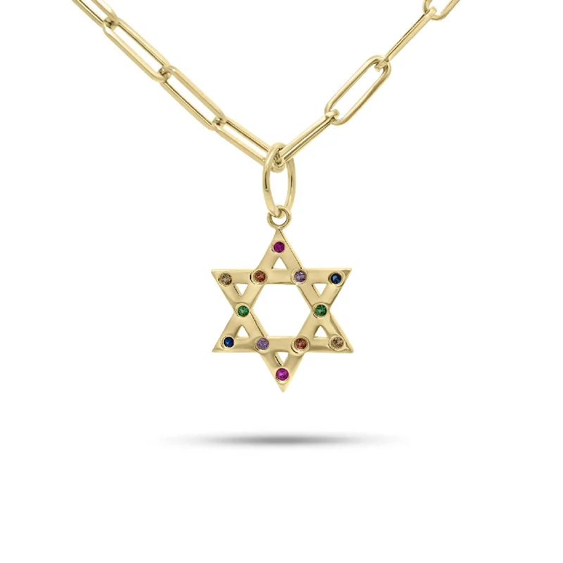 Multicolor Sapphire Star of David Pendant