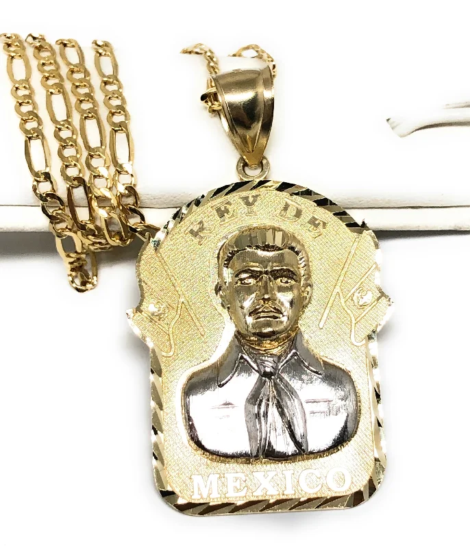 14k Solid Gold Yellow 2-Tone Big Jesus Malverde Sinaloa Pendant Necklace (8.2g)