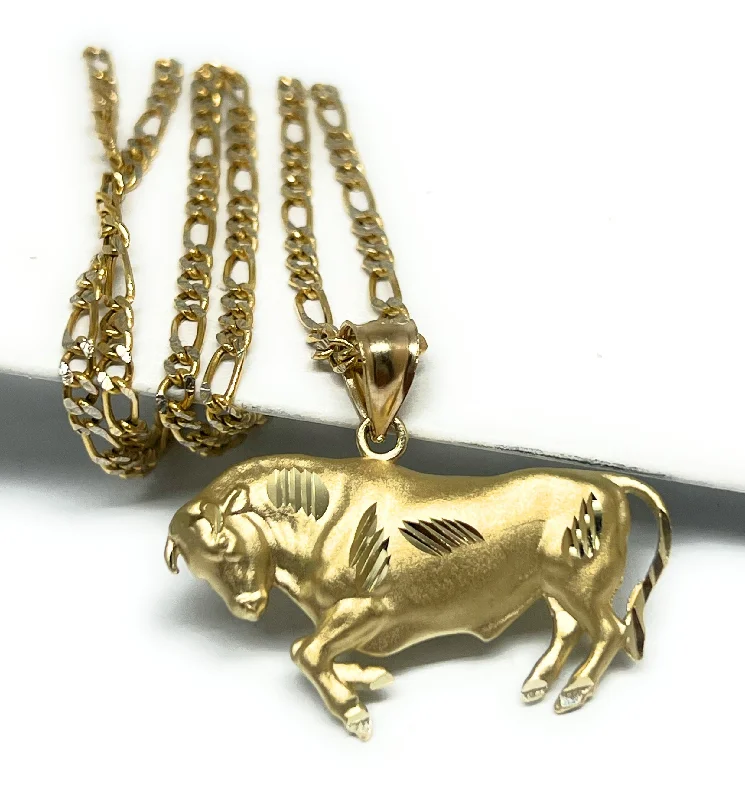 14k Solid Gold Yellow Classic BULL Pendant Necklace