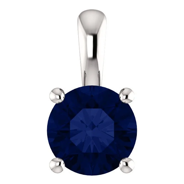 14KT GOLD 1.15 CT ROUND BLUE SAPPHIRE SOLITAIRE PENDANT