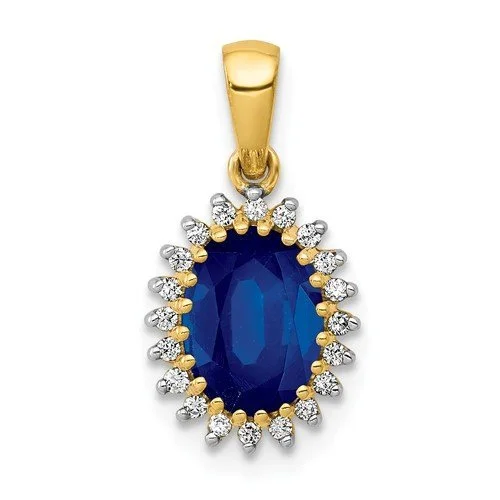 14KT GOLD 1.30 CTW & DIAMOND SAPPHIRE OVAL HALO PENDANT