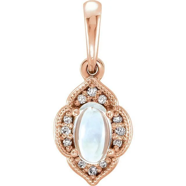 14KT GOLD 1/4 CT MOONSTONE & .03 CTW DIAMOND CLOVER PENDANT