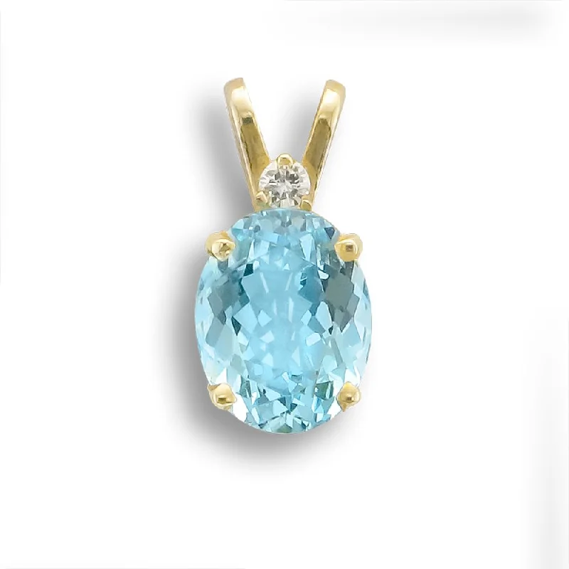 14KT GOLD 2.35 CT BLUE TOPAZ & DIAMOND PENDANT