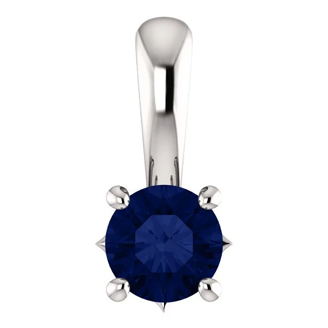 14KT GOLD 0.30 CT ROUND BLUE SAPPHIRE SOLITAIRE PENDANT