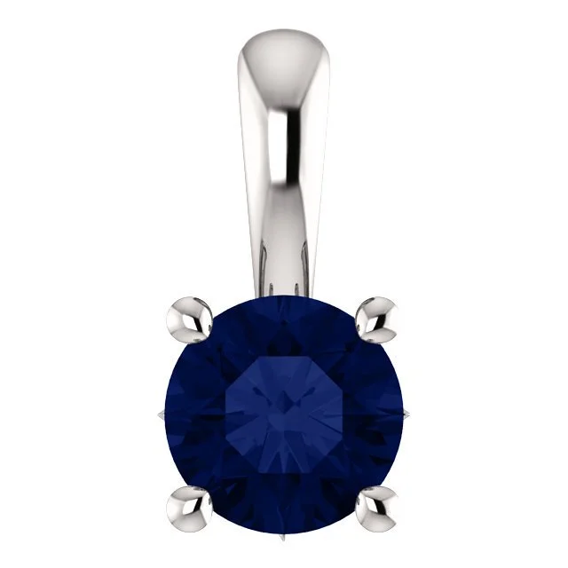 14KT GOLD 0.70 CT ROUND BLUE SAPPHIRE SOLITAIRE PENDANT