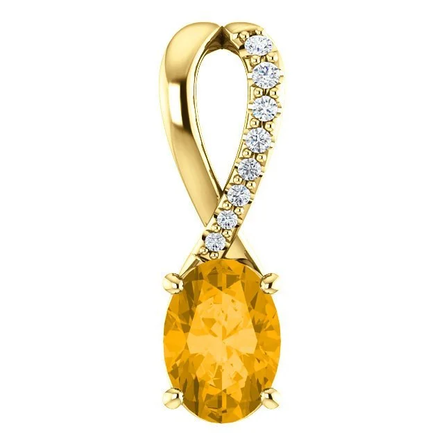 14KT GOLD 0.72 CT CITRINE & 0.04 CTW DIAMOND ACCENT PENDANT