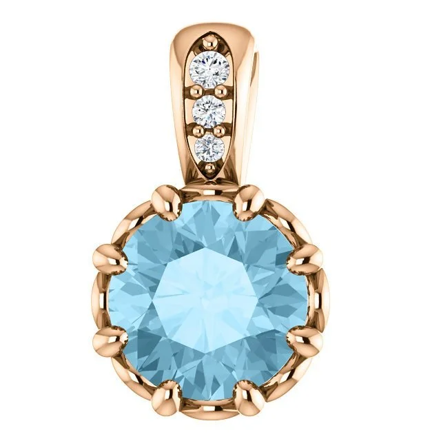 14KT GOLD 0.75 CT AQUAMARINE & TAPERED DIAMOND PENDANT