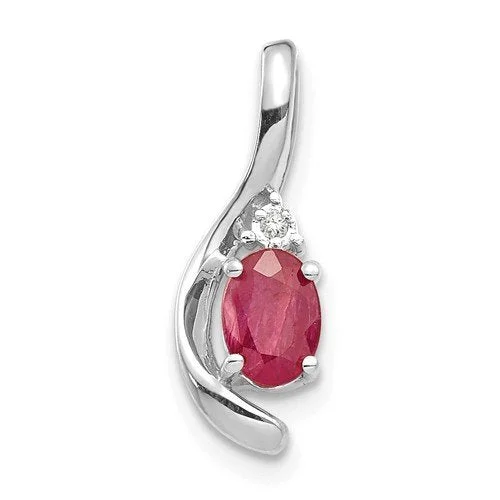 14KT GOLD DIAMOND AND OVAL RUBY PENDANT