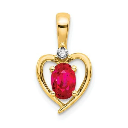 14KT GOLD DIAMOND AND RUBY HEART PENDANT