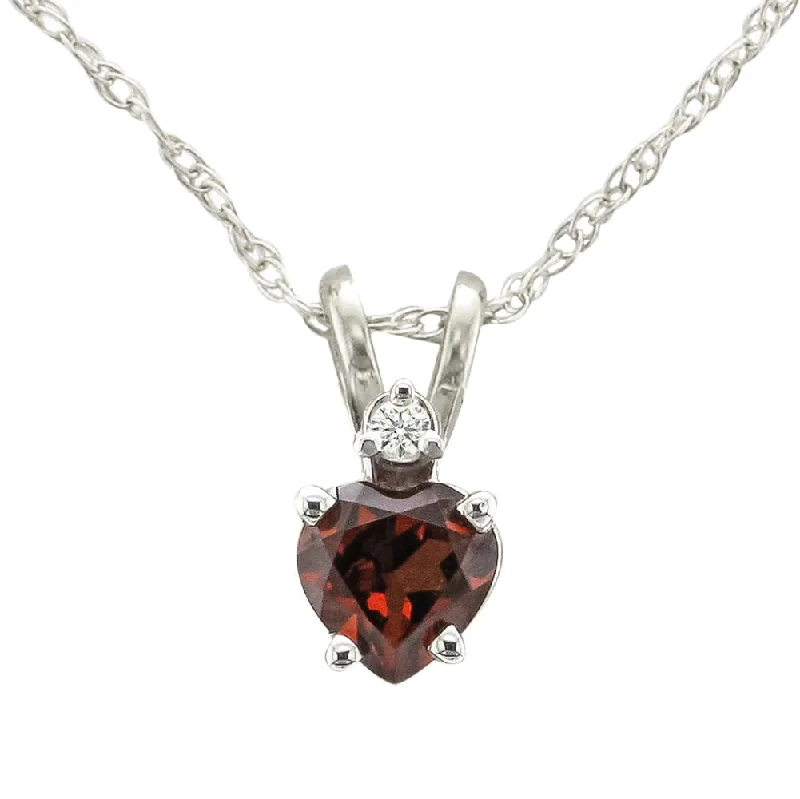 14KT GOLD HEART GARNET AND DIAMOND NECKLACE