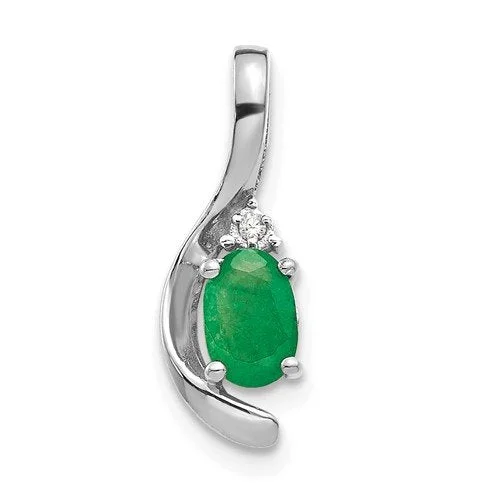 14KT GOLD OVAL EMERALD AND DIAMOND PENDANT