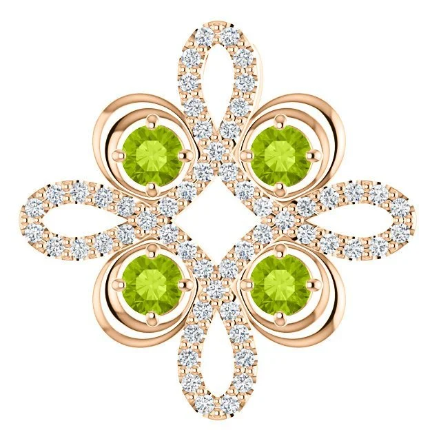 14KT GOLD PERIDOT & 1/6 CTW DIAMOND CLOVER PENDANT