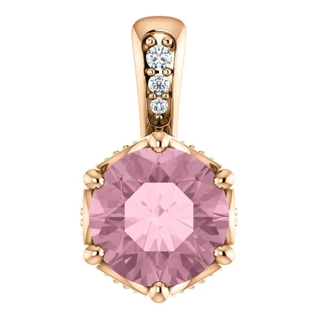 14KT GOLD PINK PASSION TOPAZ & .06 CTW DIAMOND ACCENT PENDANT