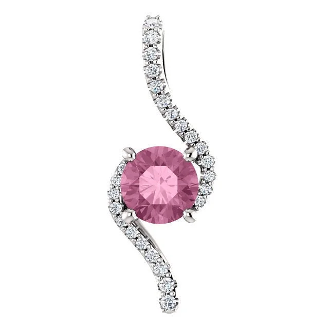 14KT GOLD PINK PASSION TOPAZ & 0.08 CTW DIAMOND ACCENT BYPASS PENDANT