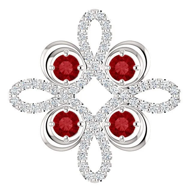 14KT GOLD RUBY & 1/6 CTW DIAMOND CLOVER PENDANT