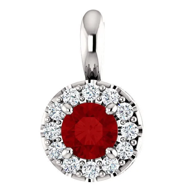 14KT Gold Ruby and Diamond Halo Pendant