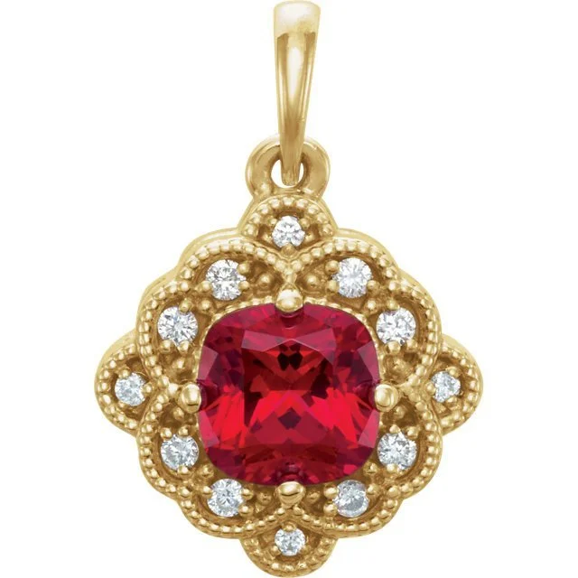 14KT GOLD RUBY & DIAMOND PENDANT