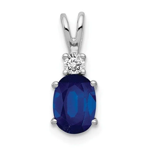 14KT WHITE GOLD 1.10 CT BLUE SAPPHIRE & .05 CTW DIAMOND PENDANT