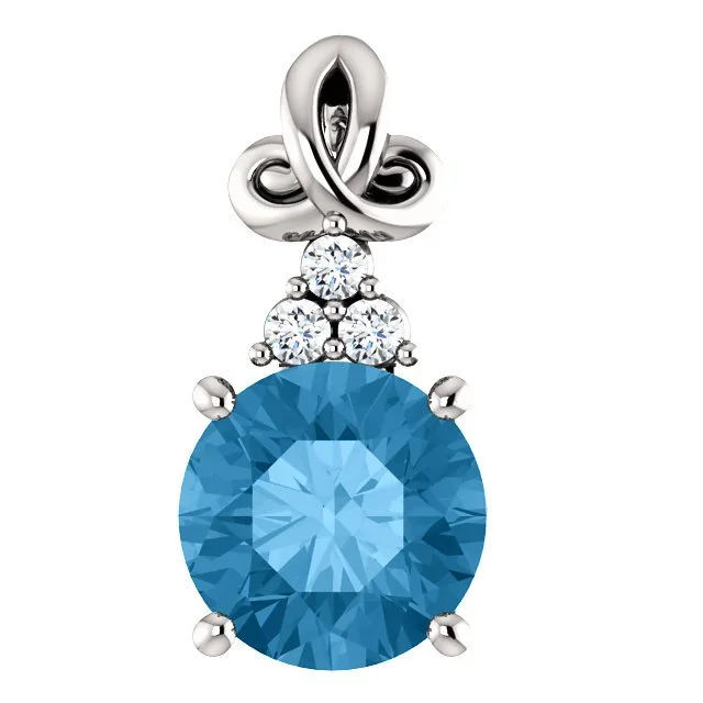 14KT WHITE GOLD 1.30 CT SWISS BLUE TOPAZ & 0.03 CTW DIAMOND ACCENT PENDANT