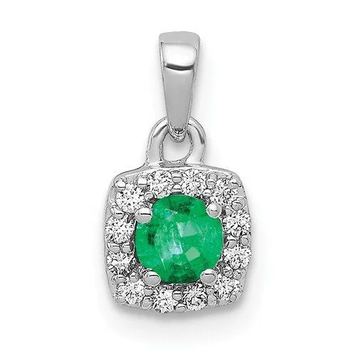 14KT WHITE GOLD 0.30 CARAT EMERALD & DIAMOND SQUARE HALO PENDANT