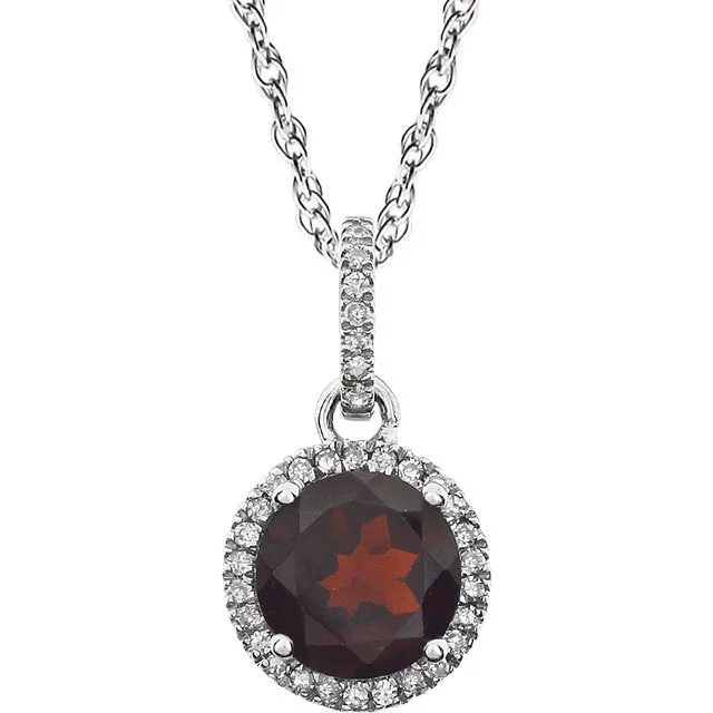 14KT WHITE GOLD 1.60 CT GARNET & .10 CTW DIAMOND HALO NECKLACE